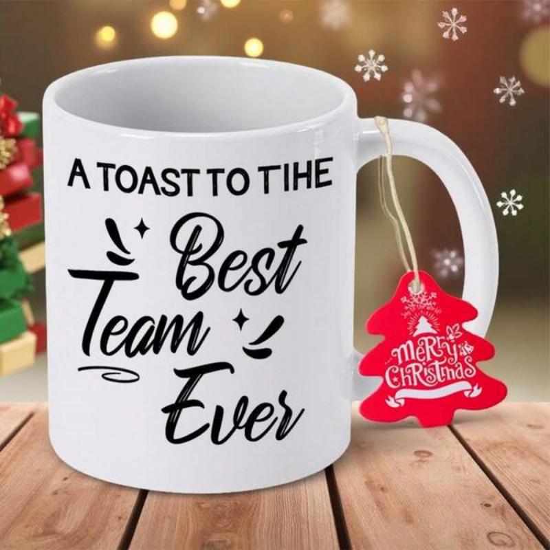 Tailorly White Ceramic 11 oz Mug - A Toast To The Best Team Ever Elegant Script Lettering Surrounded By Minimalist Sparkle Accents Mug