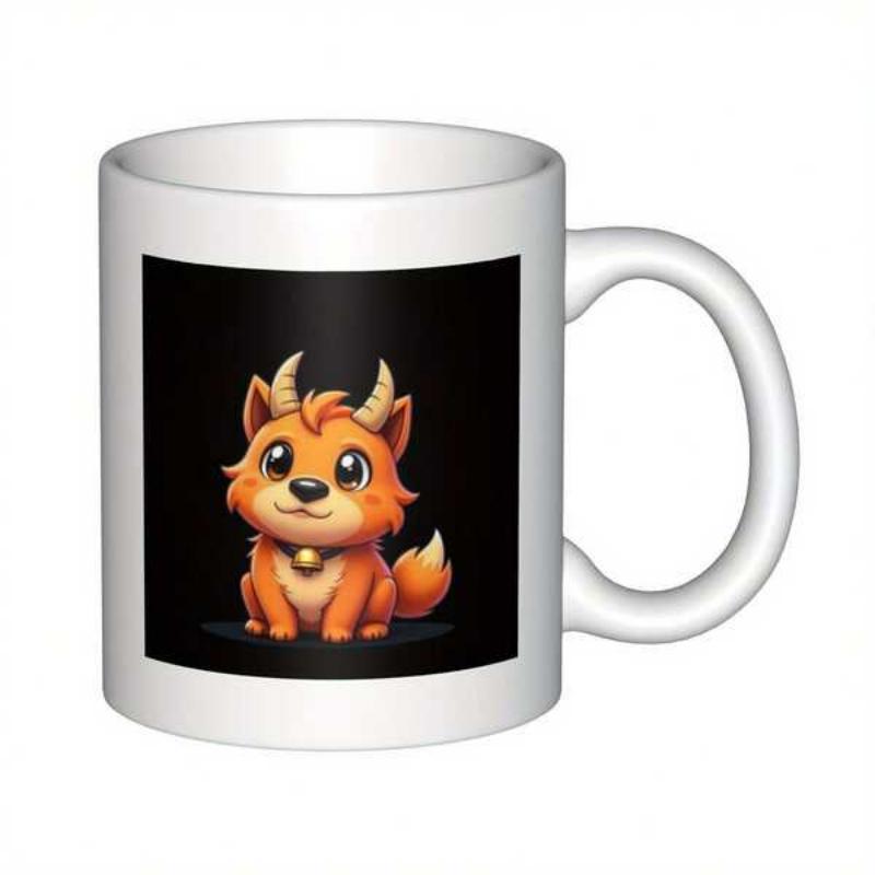Tailorly White Ceramic 11 oz Mug - Small Orange Fantasy Dragon Sitting Peacefully On A Solid Dark Background Creature