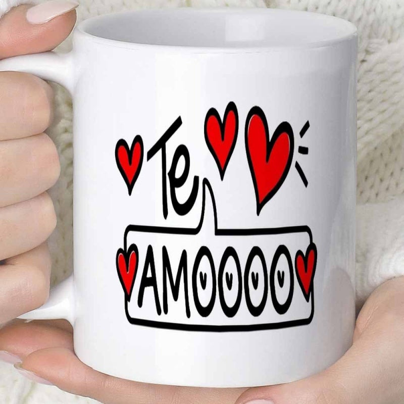Tailorly White Ceramic 11 oz Mug - Multiple Vibrant Red Hearts Floating Above A Playful Stylized Speech Bubble Heart