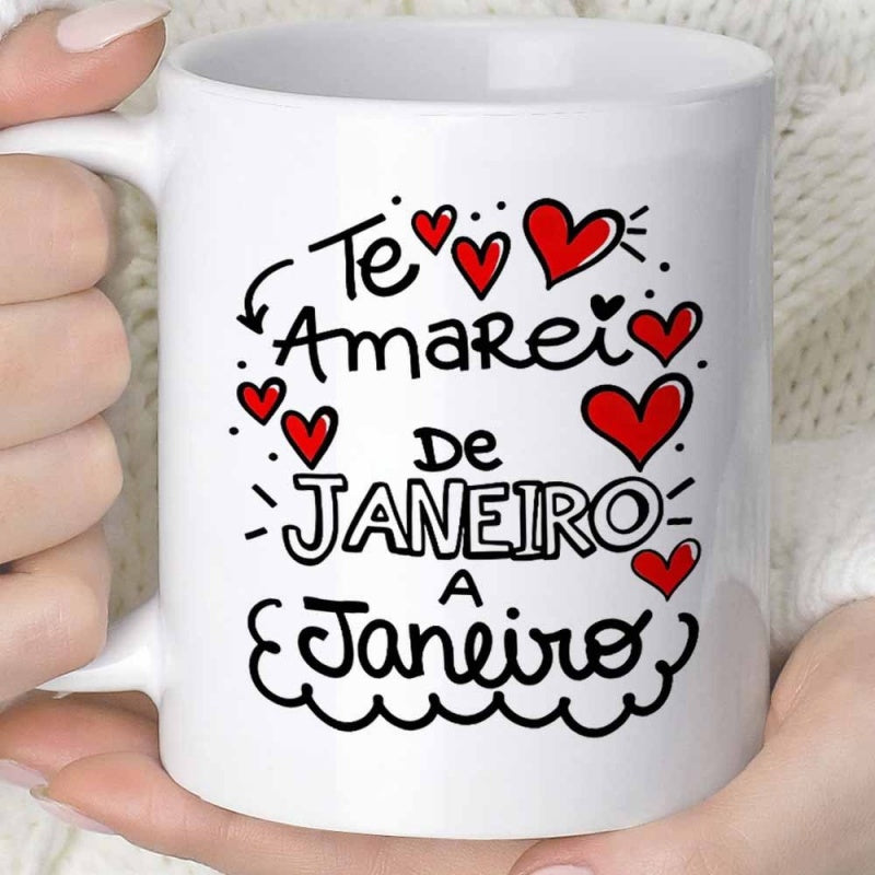 Tailorly White Ceramic 11 oz Mug - Playful Red Hearts With Black Outlines Surrounding Stylized Handwritten Message Heart