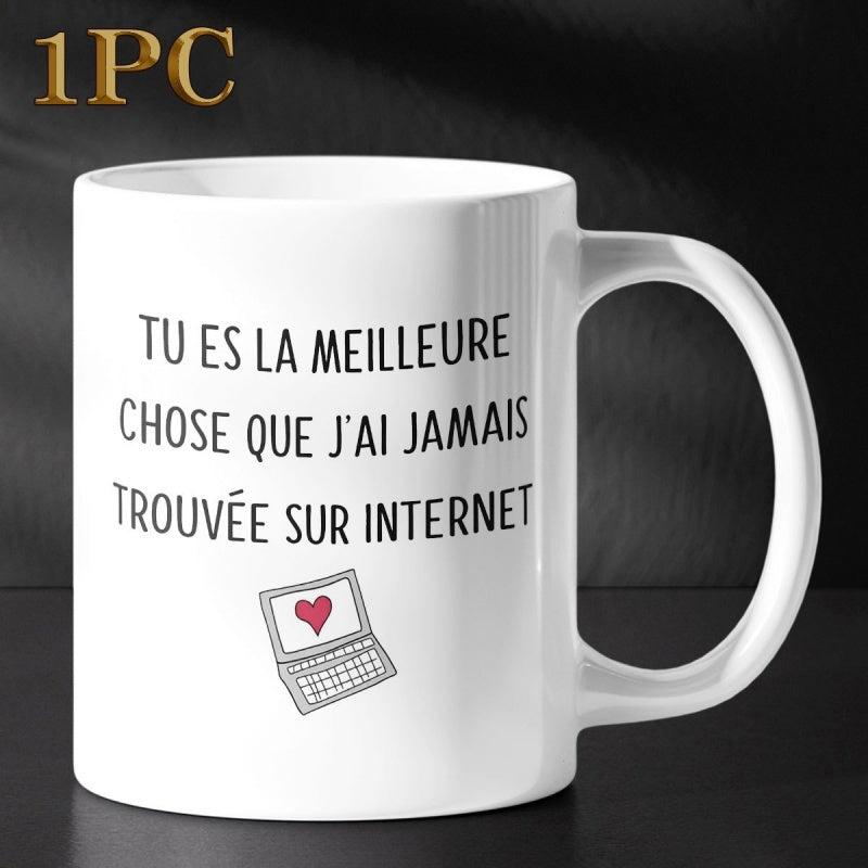 Tailorly White Ceramic 11 oz Mug - Minimalist Digital Computer Sketch Showing A Red Romantic Symbol Laptop