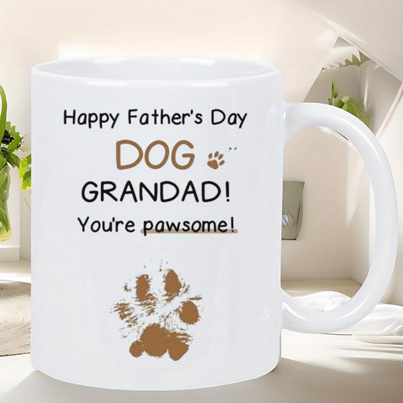 Tailorly White Ceramic 11 oz Mug - Happy Father's Day Dog Grandad You're Pawsome Artistic Textured Brown Animal Track Elements Surrounded By Heartfelt Text Paw