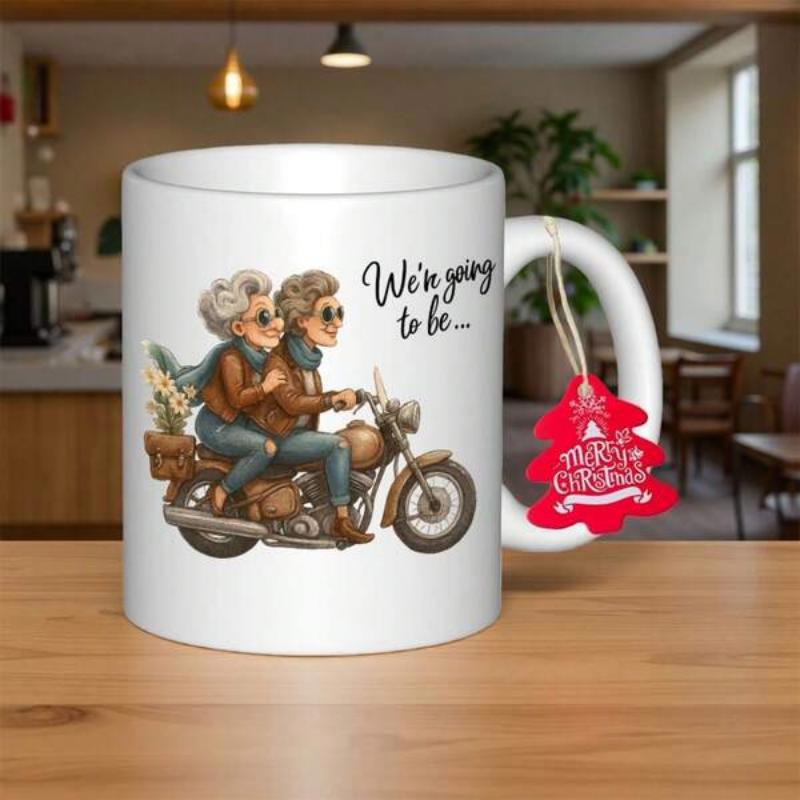 Tailorly White Ceramic 11 oz Mug - Were Going To Be Two Happy Elderly People Riding A Classic Vintage Cruising Style Motorcycle