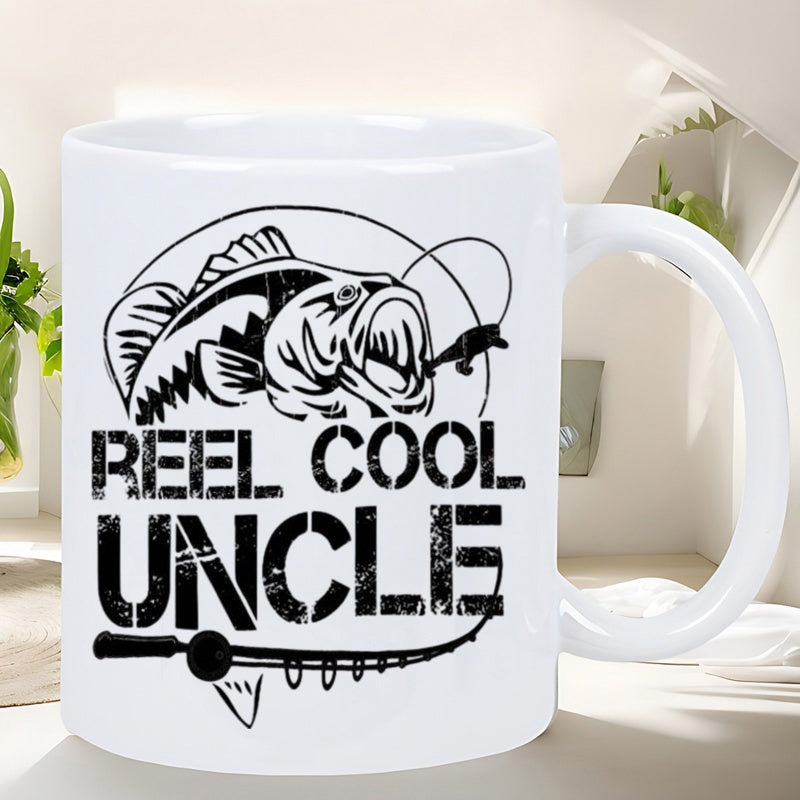 Tailorly White Ceramic 11 oz Mug - Reel Cool Uncle Jumping Large Mouth Bass With Fishing Line And Rod Gear Bass