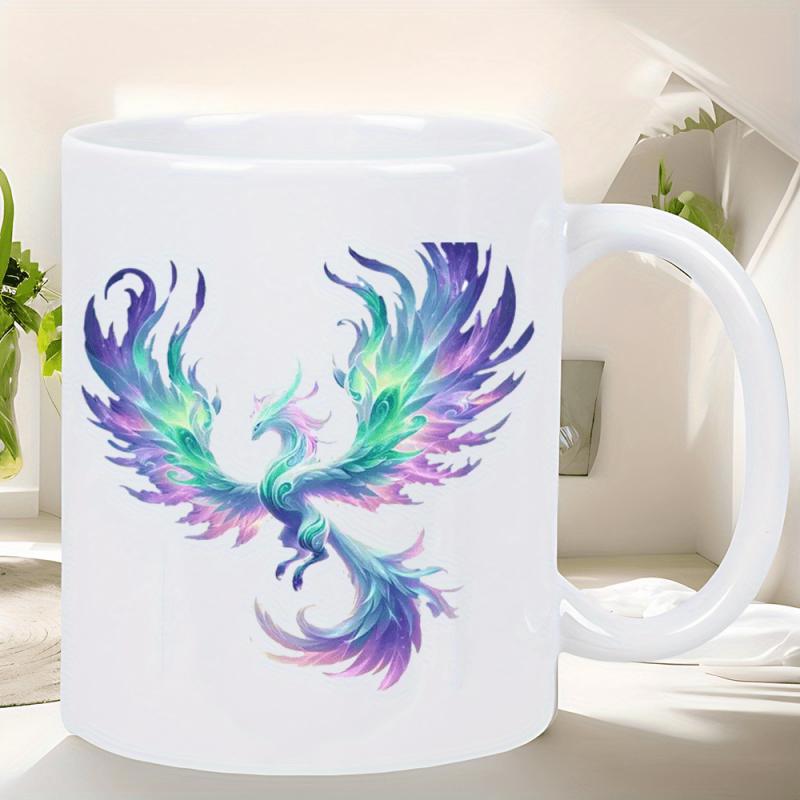 Tailorly White Ceramic 11 oz Mug - Vibrant Watercolor Spreading Majestic Wings In Radiant Cosmic Shades Phoenix