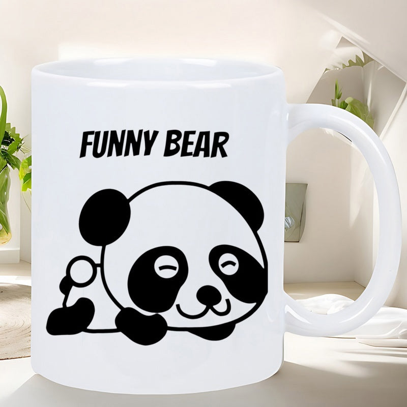 Tailorly White Ceramic 11 oz Mug - Funny Bear Cute Minimalist Black And White Illustration Of A Resting Baby Panda