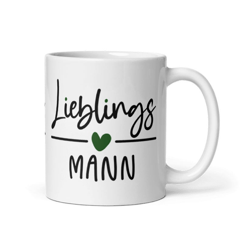 Tailorly White Ceramic 11 oz Mug - Simple Hand Drawn Script Style With A Vibrant Green Heart Heart