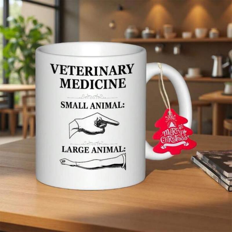 Tailorly White Ceramic 11 oz Mug - Veterinary Medicine Small Animal Large Animal Simple Vintage Medical Line Drawing Style Displaying Hand And Arm Illustration