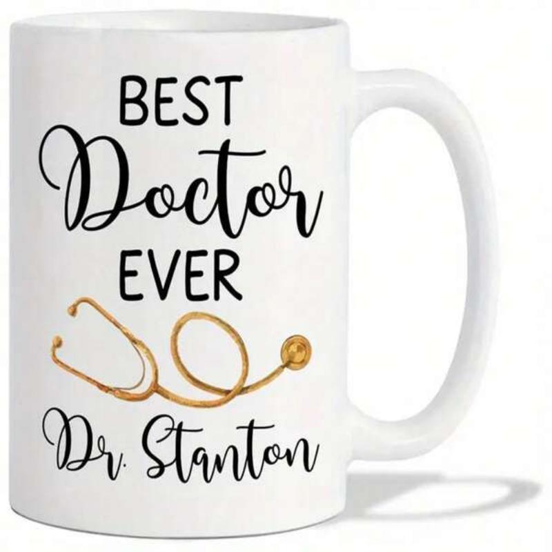 Tailorly White Ceramic 11 oz Mug - Best Doctor Ever Dr Stanton Golden Medical Tool Resting Gracefully Against A Clean White Background Stethoscope