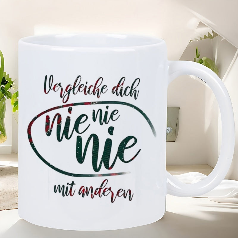Tailorly White Ceramic 11 oz Mug - Minimalist Stylized Script Typography Inside An Artistic Circular Swirl Brush Stroke Mug