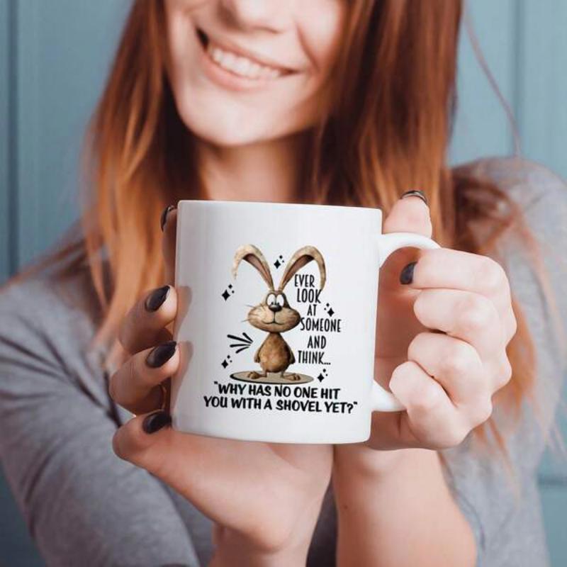Tailorly White Ceramic 11 oz Mug - Ever Look At Someone And Think Why Has No One Hit You With A Shovel Yet Comical Hand Drawn Sketch Of Surprised Animal Standing