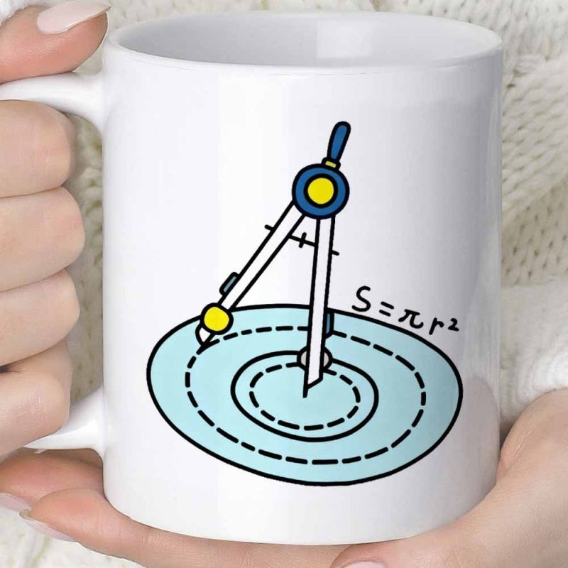 Tailorly White Ceramic 11 oz Mug - Precise Drawing Tool Creating Ripples On A Light Blue Circular Surface Compass