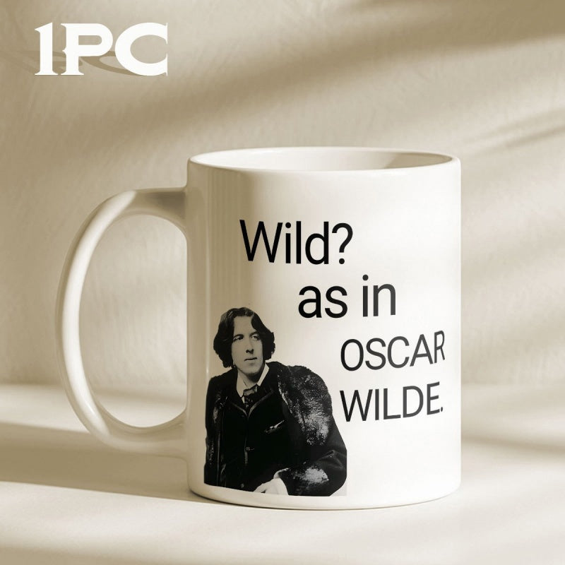 Tailorly White Ceramic 11 oz Mug - Wild As In Oscar Wilde Classic Monochrome Portrait Of A Famous Victorian Author On A