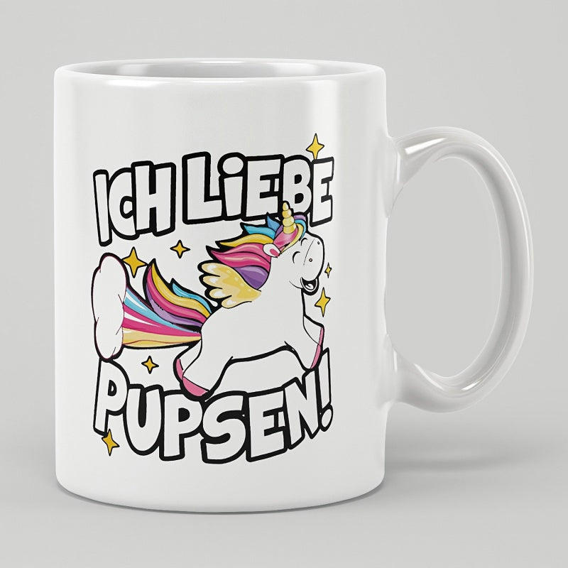 Tailorly White Ceramic 11 oz Mug - Magical Rainbow Mane Jumping Across A Starry White Sky Unicorn