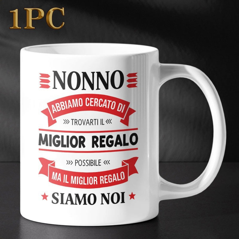 Tailorly White Ceramic 11 oz Mug - Decorative Red Ribbon Banners Combined With Stars And Minimalist Lines Banner
