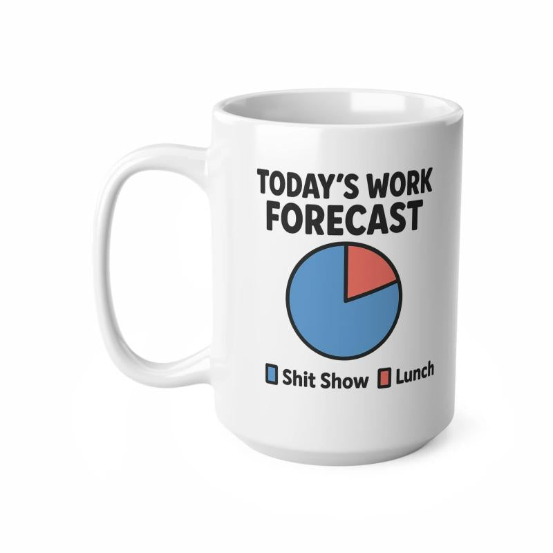 Tailorly White Ceramic 11 oz Mug - Todays Work Forecast Shit Show Lunch Humorous Office Pie Chart Representing Daily Schedule Tasks Chart