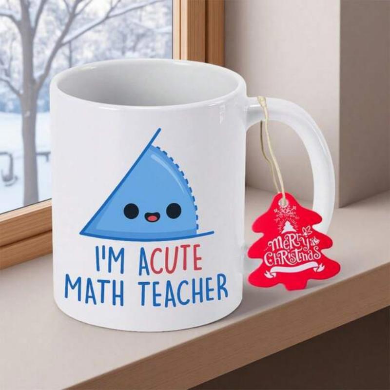 Tailorly White Ceramic 11 oz Mug - I'm Acute Math Teacher Adorable Smiling Blue Geometric Character With Cheerful Minimalist Design Triangle