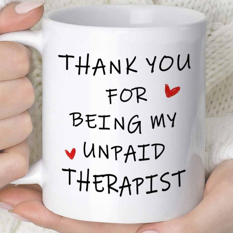 Tailorly White Ceramic 11 oz Mug - Thank You For Being My Unpaid Therapist Simple Hand Drawn Style With Minimalist Red Heart Design Mug