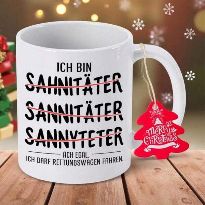 Tailorly White Ceramic 11 oz Mug - Merry Christmas Minimalist White Ceramic Cup With Bold Humor Text And Festive Tag Mug