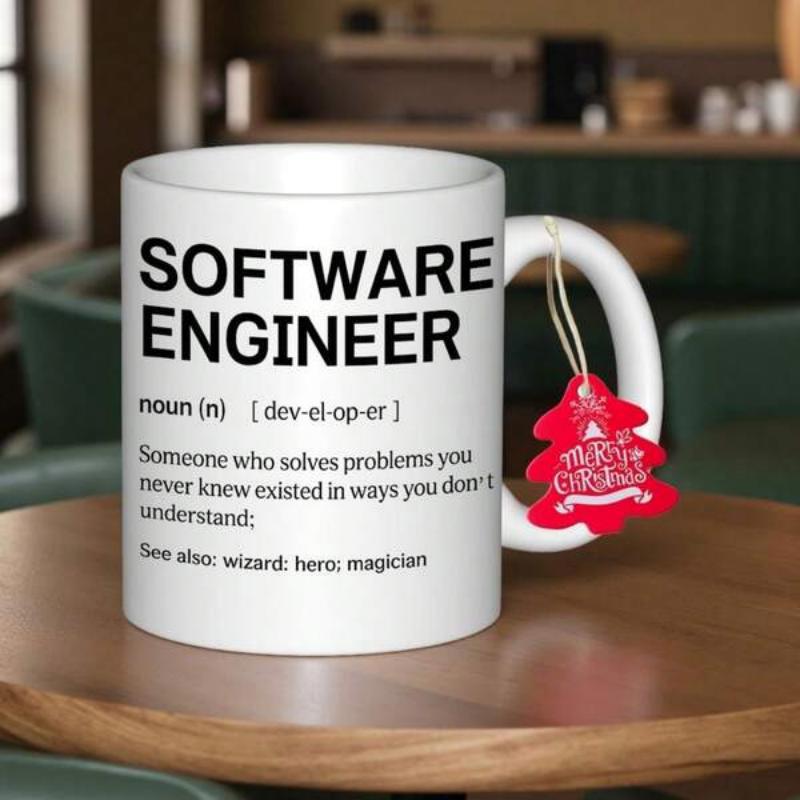 Tailorly White Ceramic 11 oz Mug - Software Engineer Noun Developer Wizard Hero Magician Minimalist White Ceramic Cylinder With Smooth Finish And Rounded Handle
