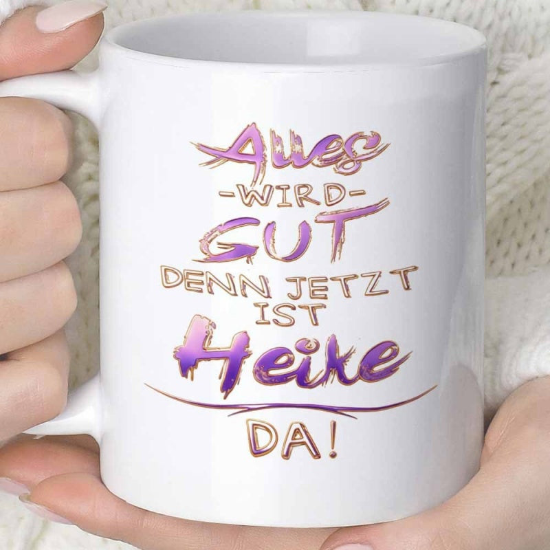 Tailorly White Ceramic 11 oz Mug - Artistic Script Style With Purple Gradient Colors And Decorative Lines Typography