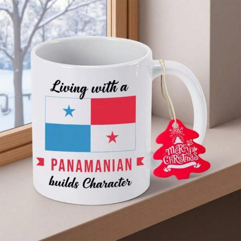 Tailorly White Ceramic 11 oz Mug - Living With A Panamanian Builds Character Vibrant Red And Blue Colors Of The Panama National Flag