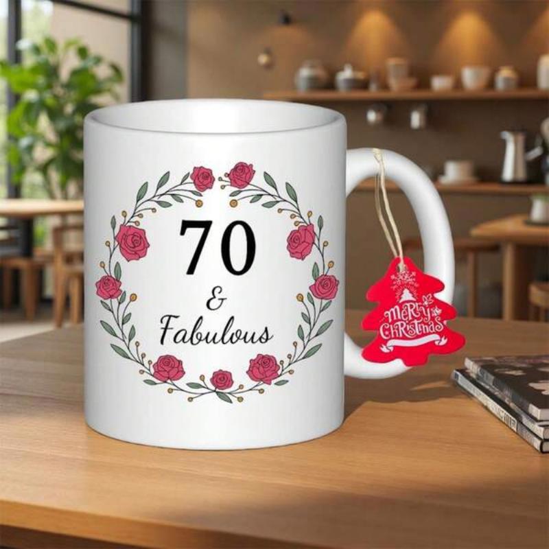 Tailorly White Ceramic 11 oz Mug - 70 Fabulous Elegant Pink Roses Forming A Delicate Circular Wreath With Green Leaves Mug