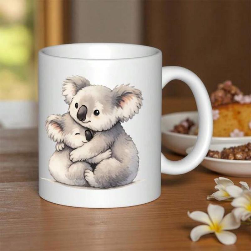 Tailorly White Ceramic 11 oz Mug - Two Cute Hand Drawn Watercolor Koalas Hugging Each Other Tenderly Koala