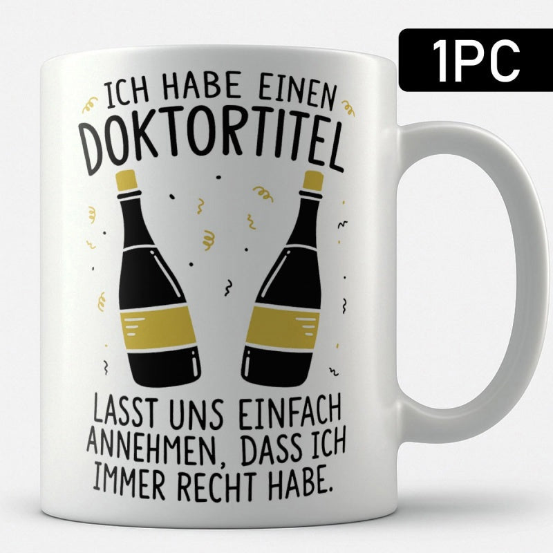 Tailorly White Ceramic 11 oz Mug - Elegant Black Wine Containers Surrounded By Golden Confetti Floating In Air Bottle