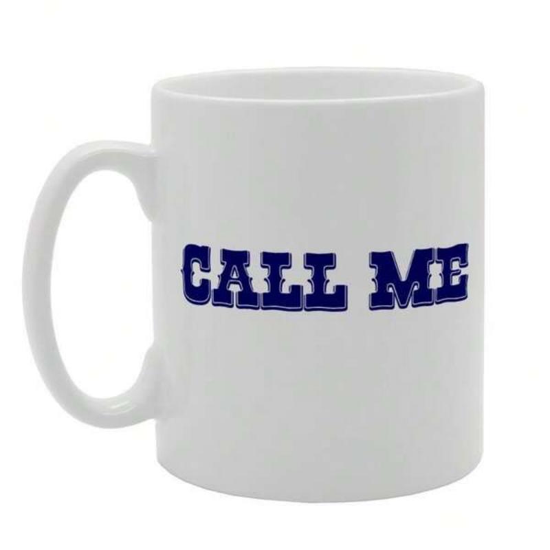 Tailorly White Ceramic 11 oz Mug - Call Me Sleek Polished Featuring Simple Bold Blue Block Text Mug