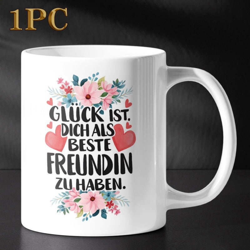 Tailorly White Ceramic 11 oz Mug - Vibrant Blooming Floral Bouquets With Delicate Hearts Arranged Artfully Around Flower