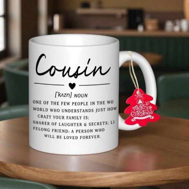 Tailorly White Ceramic 11 oz Mug - Cousin Laughter Secrets Minimalist Black Typography Script Featuring Heart On Ceramic