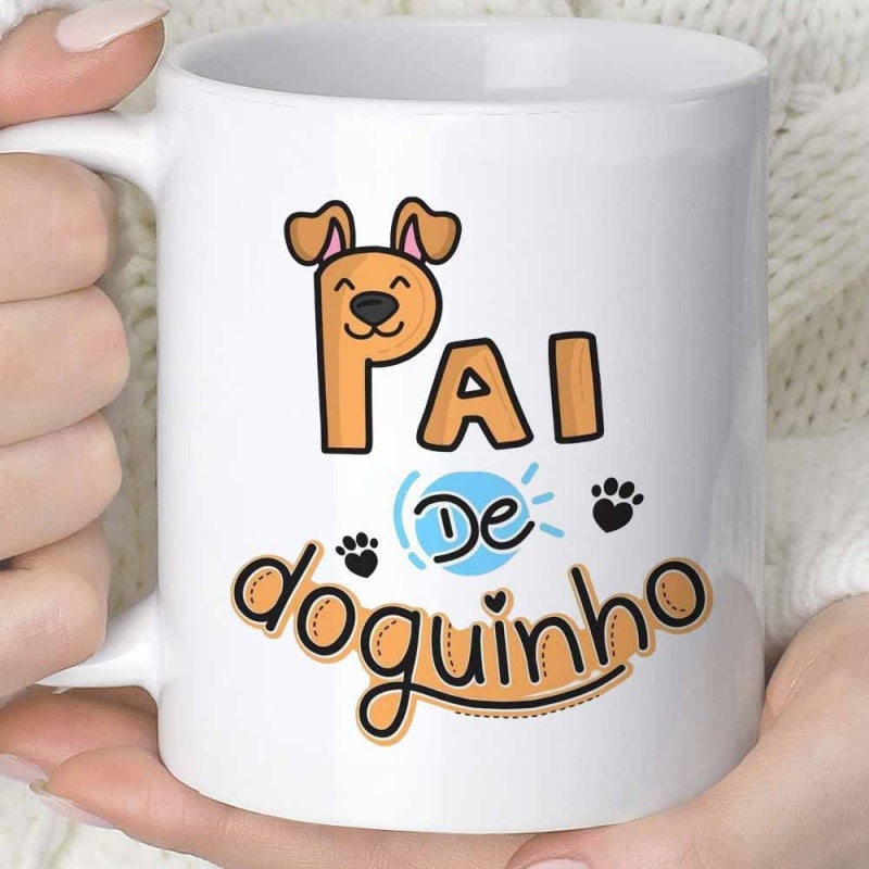 Tailorly White Ceramic 11 oz Mug - Playful Cartoon Dog Face Integrated Into Stylized Script Lettering Dog