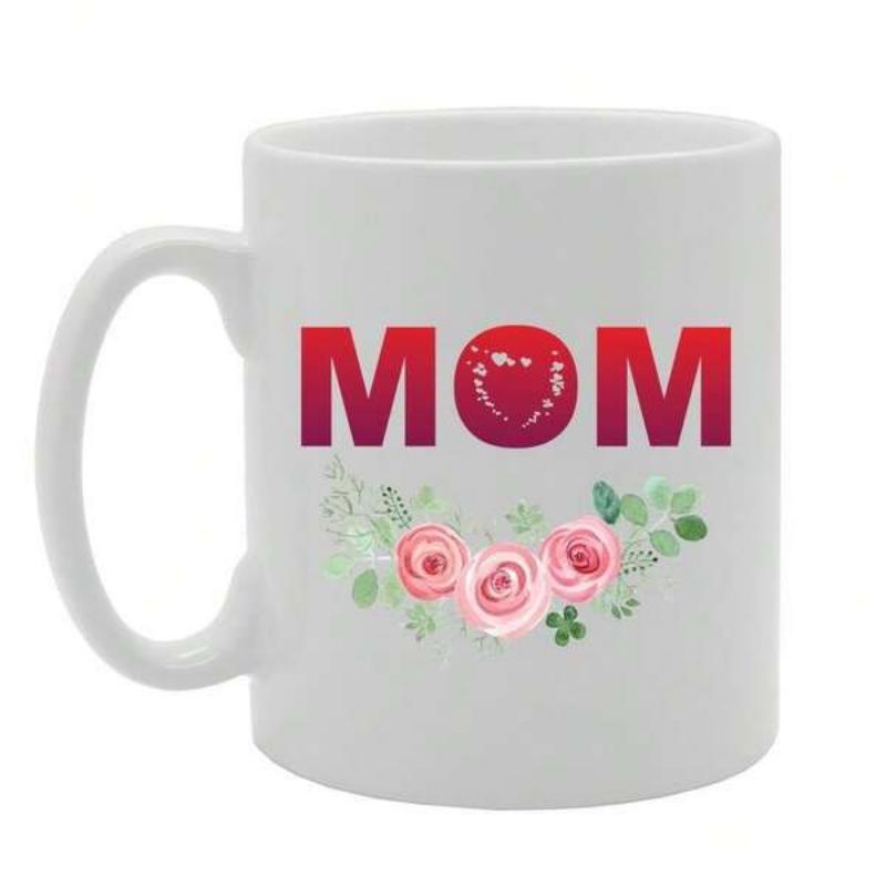 Tailorly White Ceramic 11 oz Mug - Mom Vibrant Pink Roses With Delicate Green Leaves Arranged Gracefully Under Text Flower