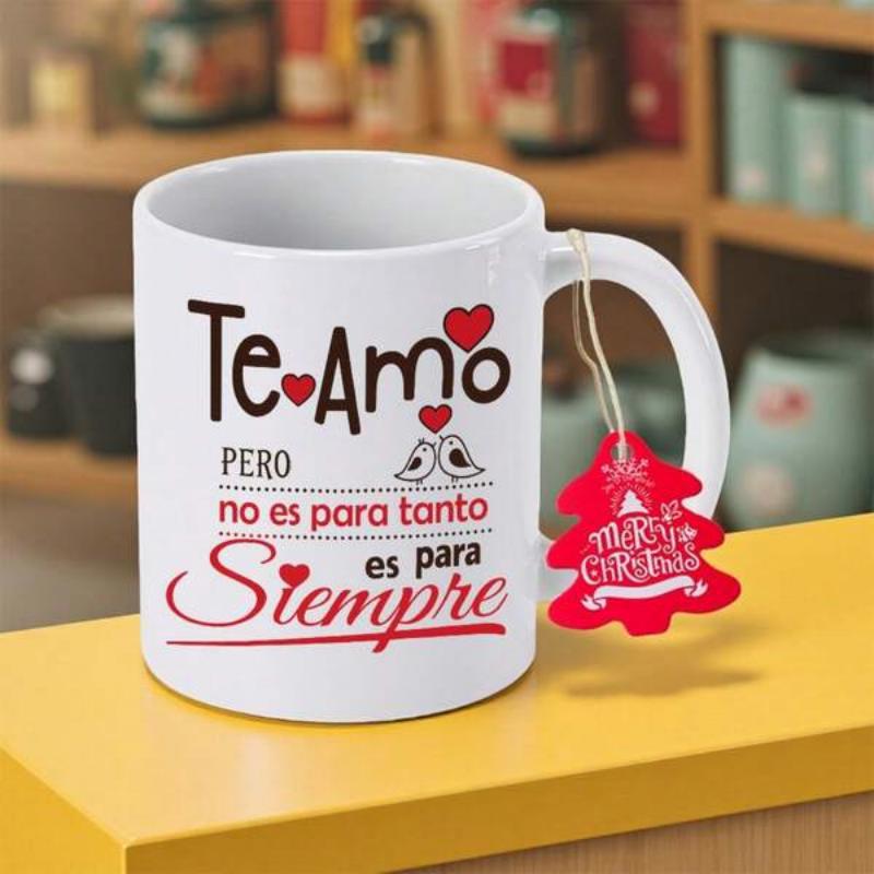 Tailorly White Ceramic 11 oz Mug - Merry Christmas Minimalist Romantic Style Featuring Red Hearts And Small Love Birds Mug