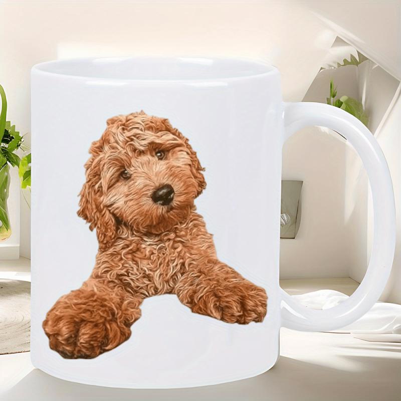 Tailorly White Ceramic 11 oz Mug - Realistic Brown Curly Haired Poodle Puppy Resting On Clean White Background Dog