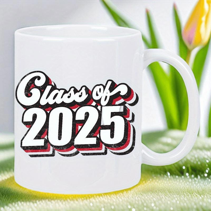 Tailorly White Ceramic 11 oz Mug - Class Of 2025 Retro Bold Text With Vibrant Red Shadows And Classic Vintage Styling Typography