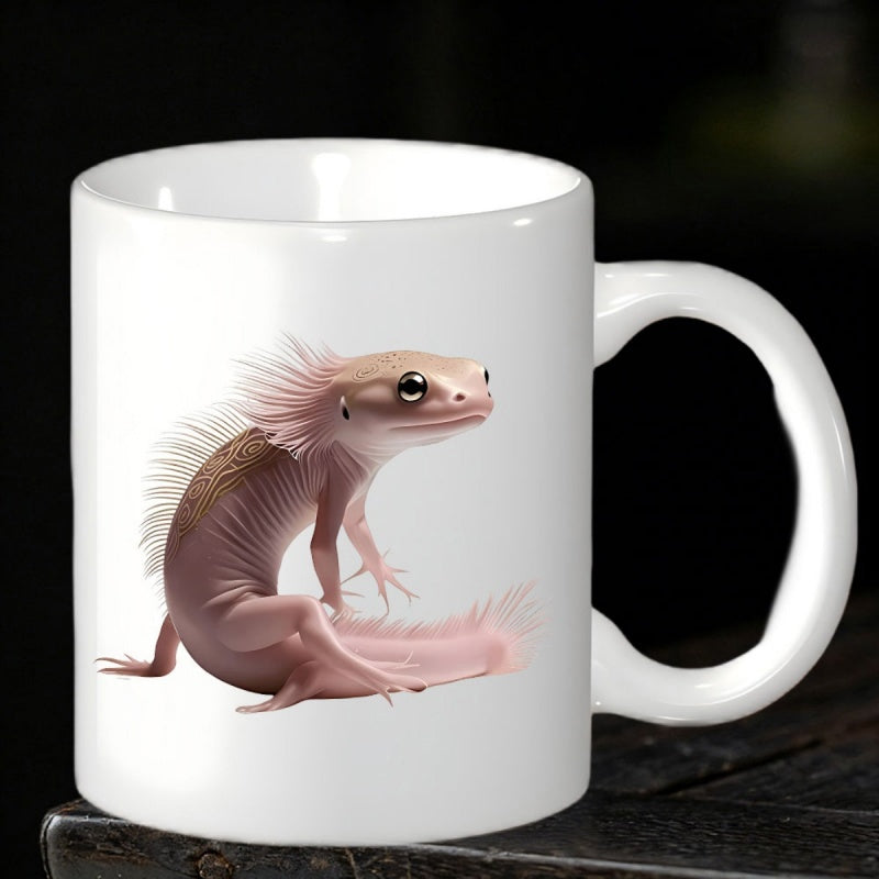 Tailorly White Ceramic 11 oz Mug - Adorable Pink Axolotl With Feathery Gills Resting In A Peaceful Manner Axolotl