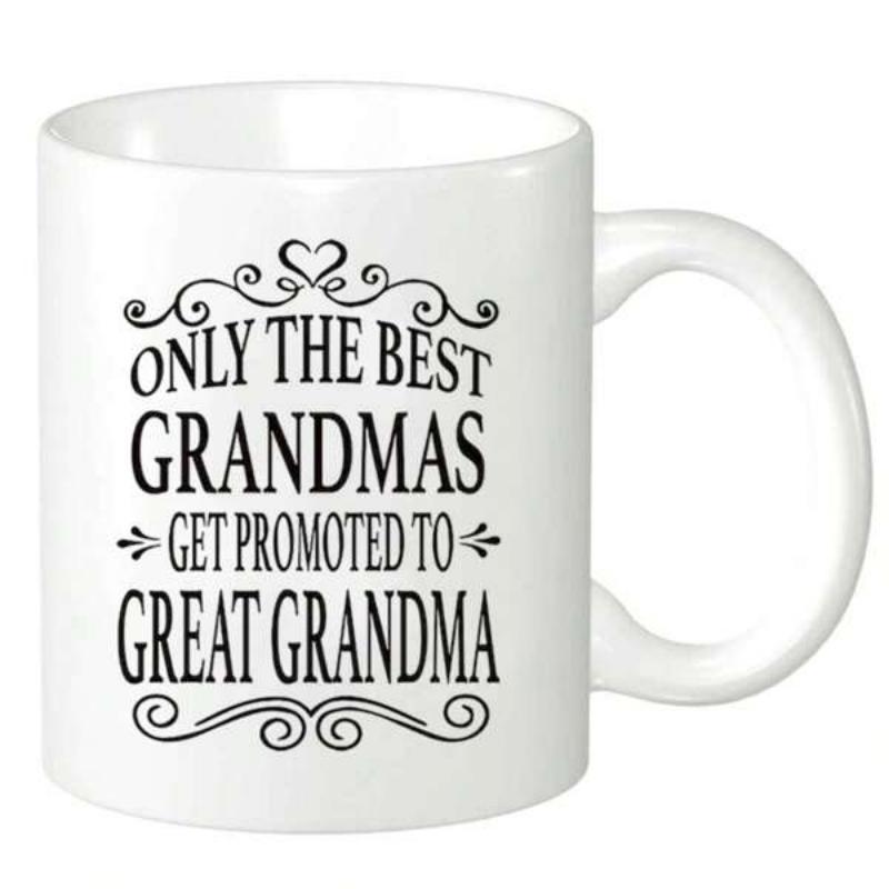 Tailorly White Ceramic 11 oz Mug - Only The Best Grandmas Get Promoted To Great Grandma Elegant Swirling Flourishes And Minimalist Heart On