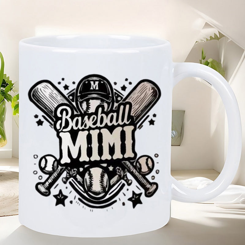 Tailorly White Ceramic 11 oz Mug - Baseball Mimi Crossed Wooden Bats With Decorative Baseballs Under Athletic Helmet Baseball