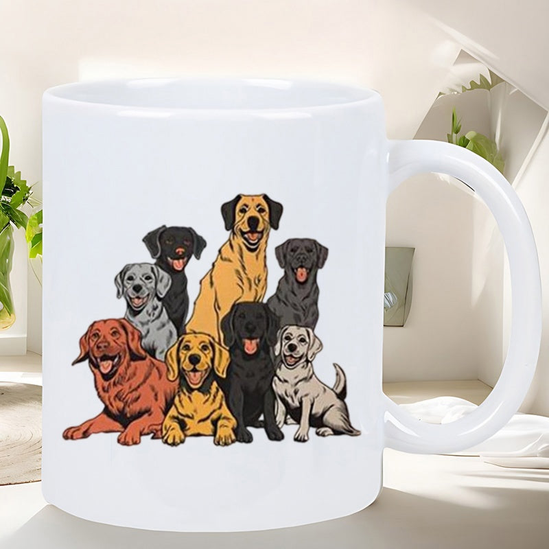 Tailorly White Ceramic 11 oz Mug - Diverse Group Of Multi Colored Happy Labrador Retrievers Sitting Together Dogs