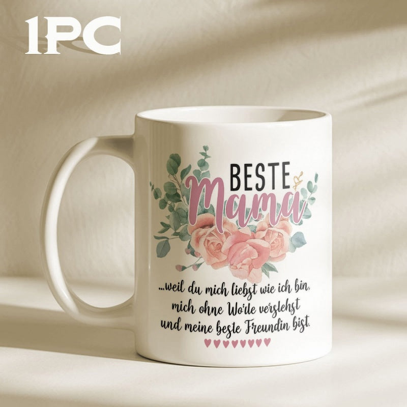 Tailorly White Ceramic 11 oz Mug - Beautiful Pink Roses Surrounded By Green Eucalyptus Leaves And Hearts Rose