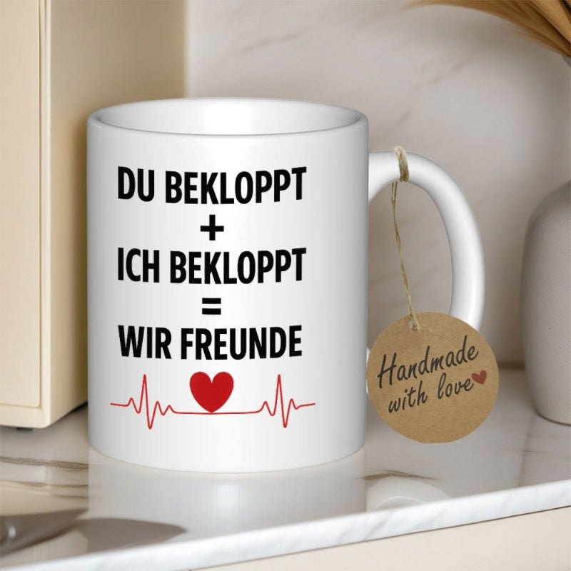 Tailorly White Ceramic 11 oz Mug - Minimalist Pulse Line Flowing Through A Vibrant Red Symbolic Heart Heartbeat