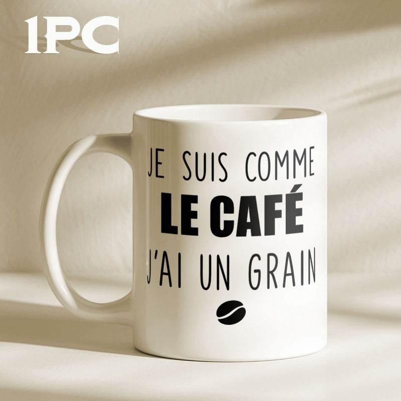 Tailorly White Ceramic 11 oz Mug - Minimalist White Ceramic Vessel Featuring Bold Black Lettering And Coffee Bean Mug