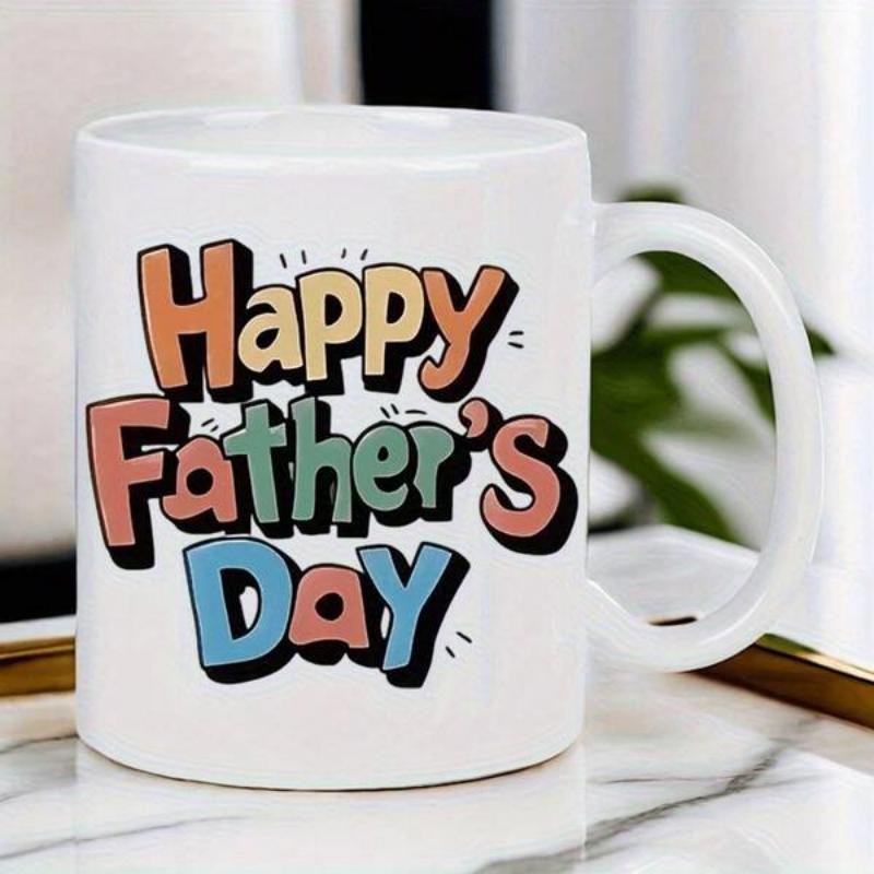 Tailorly White Ceramic 11 oz Mug - Happy Father's Day Retro Colorful Bubble Letters With Decorative Outlines And Vintage Vibe Mug