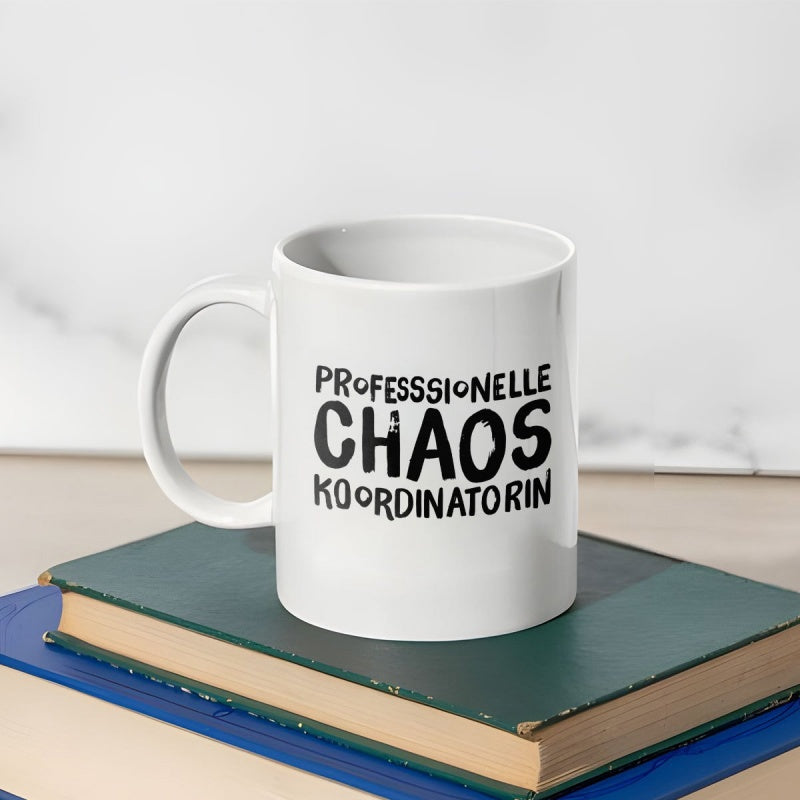Tailorly White Ceramic 11 oz Mug - Minimalist White Ceramic Vessel Resting Gracefully Upon A Stack Of Books Mug