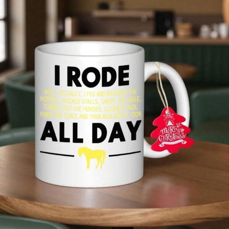 Tailorly White Ceramic 11 oz Mug - I Rode All Day Minimalist Yellow Horse Silhouette Standing On A Clean White Ceramic Horse