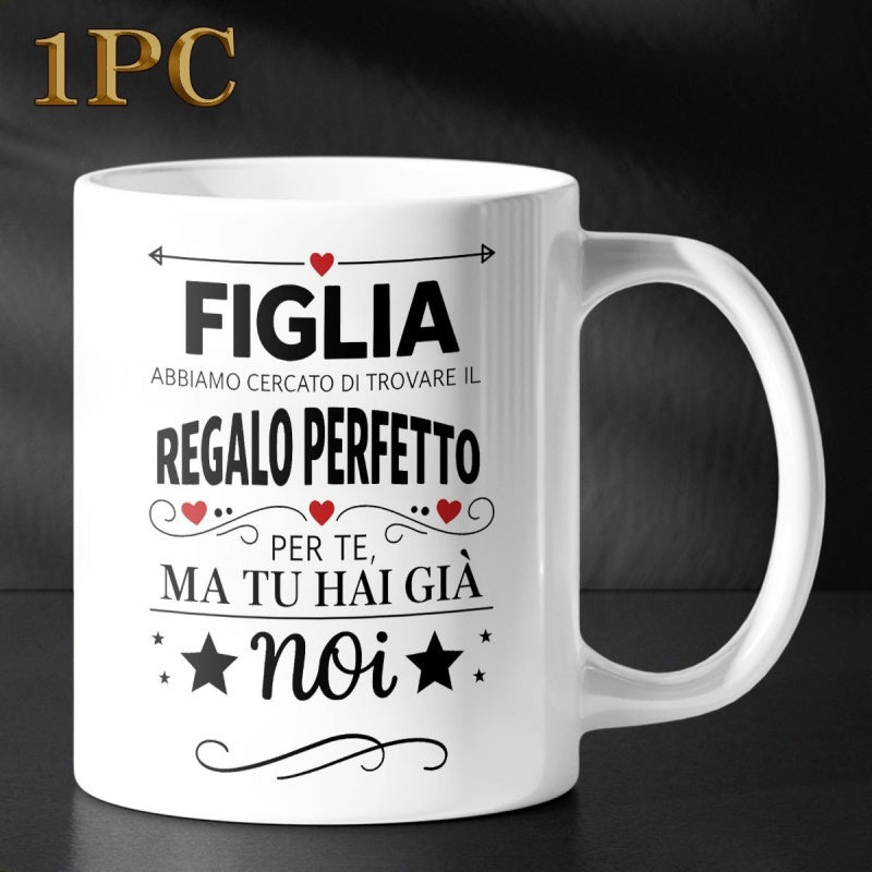Tailorly White Ceramic 11 oz Mug - One Pc Elegant Typographic Pattern With Red Hearts And Black Decorative Stars Mug