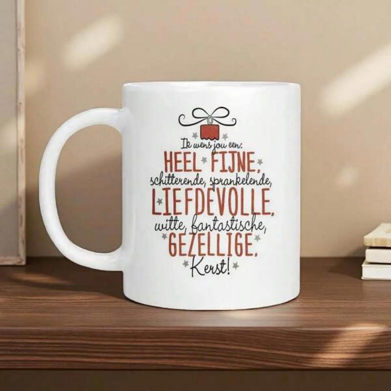 Tailorly White Ceramic 11 oz Mug - Red Ribbon Gift Box Featuring Decorative Holiday Script Typography Style Mug