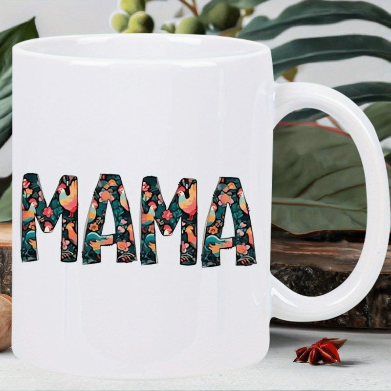 Tailorly White Ceramic 11 oz Mug - Mama Vibrant Colorful Rooster Floral Pattern Inside Bold Letters Country Style Mama